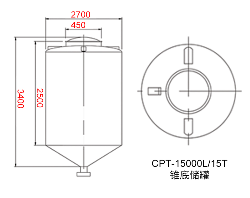 15吨锥底储罐 工程图展示